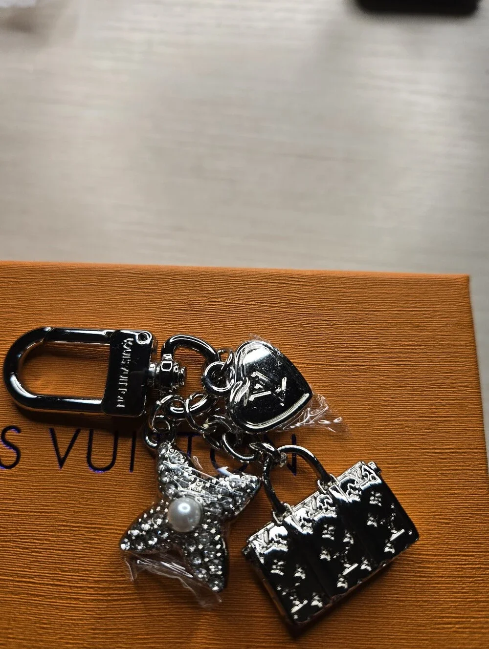 Louis Vuitton Silver Crystal Monogram Charm Keychain - Black & Silver